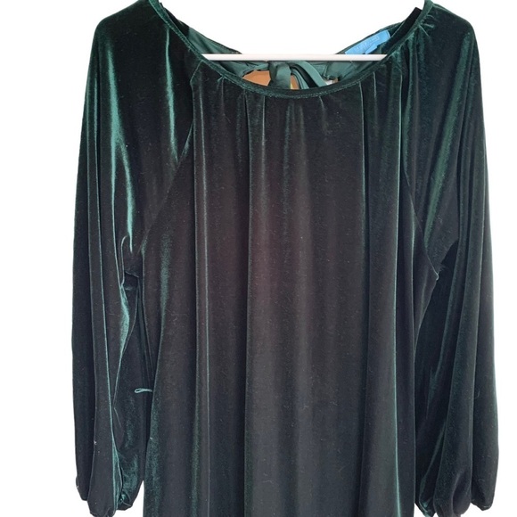 Draper James Womens Green Velvet Party Dress Midi Short Puff Sleeve Holiday XL - Picture 5 of 7
